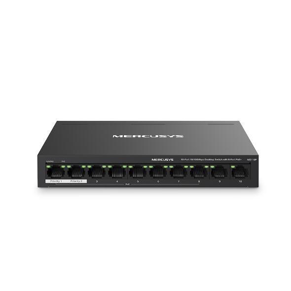 SWITCH DE MESA FAST ETHERNET 10 PORTAS COM 8 PORTAS POE+ | MS110P | TP-LINK